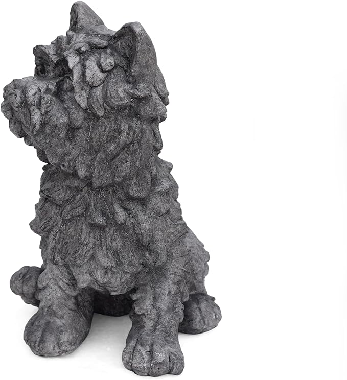 Cricket Dog CAST SONE Garden Statue, Outdoor Terrier Dog Garden Statue, Antique Gray Finish, No Assembly Required