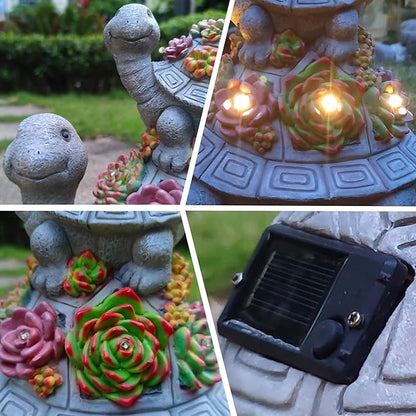 Solar Turtle Garden Outdoor Statues with Succulent and 7 LED Lights, Lawn Decor Tortoise Statue for Patio, Balcony Outdoor Figurines Solar Light， Unique Birthday Gifts for Mom,