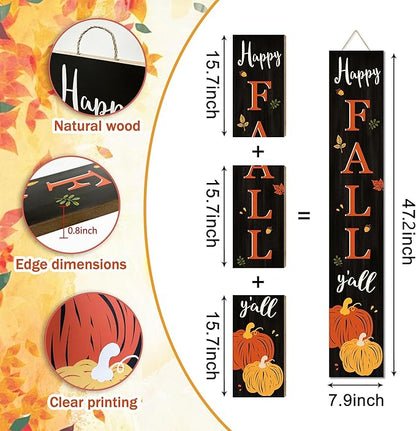 Happy Fall Y'all Welcome Porch Sign Decor Autumn Pumpkin Wooden Hanging Sign Door Porch Standing Decorative Signs Plaques for Front Door Farmhouse Outdoor Indoor Welcome Sign Wall Craft Decor 47.2"H