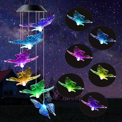 DOUBLEZHE Solar Butterfly Wind Chimes for Outside, Valentines Day Gifts for Her, Birthday Gifts for Women Mom Grandma, for Girlfriend Wife Sister, Solar Lights Garden Outdoor Patio Yard Decor