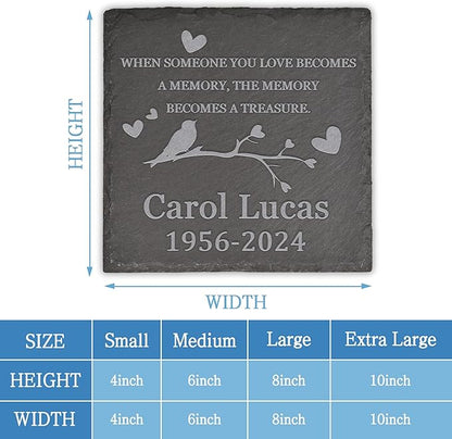 Memorial Garden Stone, Memorial Stone, Personalized Memorial Gifts, Sympathy Gifts for Loss of Loved One, Bereavement Gifts for Loss of Father Mother - The Memory Becomes a Treasure - Square