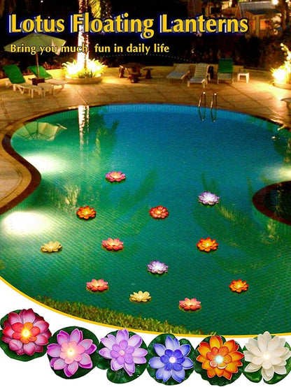 Hortsun 18 Pcs Floating Lotus Lights with Batteries Lily Pads Pool Flowers Floating Candles Decor Artificial Pond Plants Decorations for Pool Pond Outdoor Indoor (Multicolor,3.94/5.91 Inch)