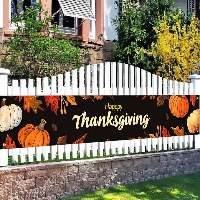 BlissYard Thanksgiving Banner 180x20 Inches Hanging Decor Pumpkin Leaf Harvest Scene Decoration for Home Party Supplies Photo Backdrop Outdoor Indoor Holiday Season Decor
