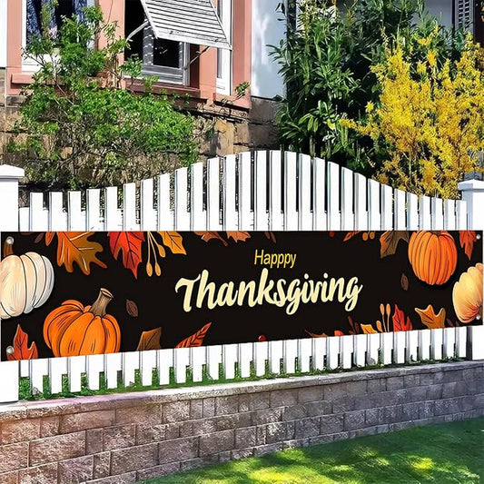BlissYard Thanksgiving Banner 180x20 Inches Hanging Decor Pumpkin Leaf Harvest Scene Decoration for Home Party Supplies Photo Backdrop Outdoor Indoor Holiday Season Decor