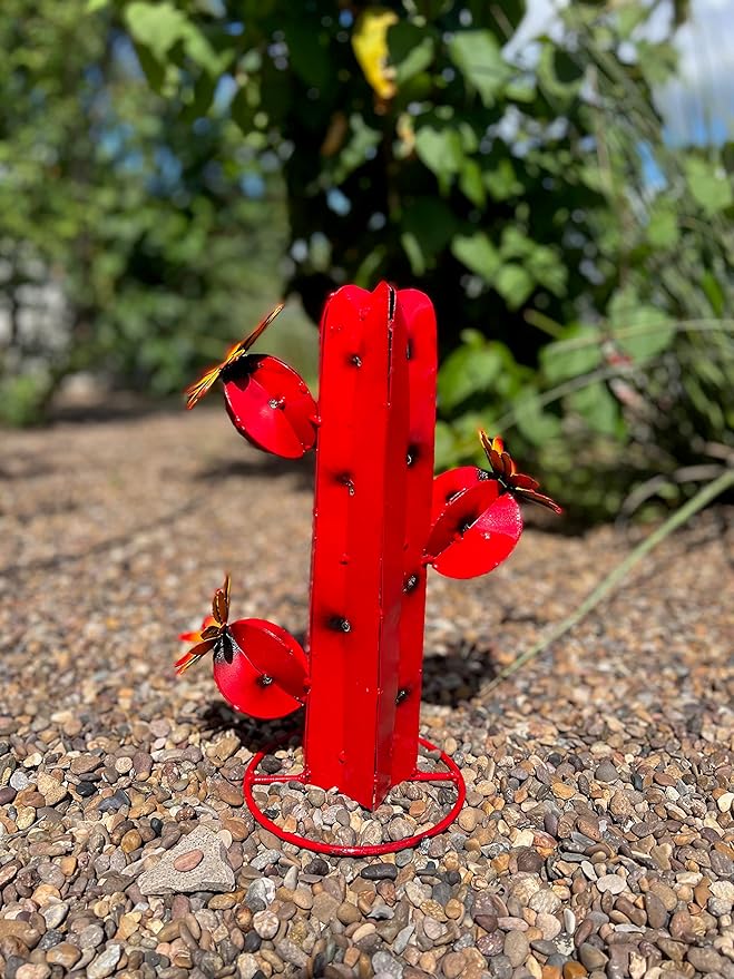 Mini Metal Saguaro - Garden Art (Red)
