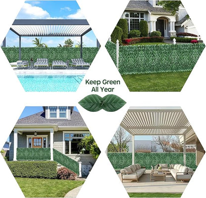 Artificial Ivy Privacy Fence Screen,39.4" X 99" UV-Anti Fake Leaves Plant Vine,Privacy Hedges Wall for Indoor Outdoor Garden Backyard Decor,Color Green Pineapple Leaves