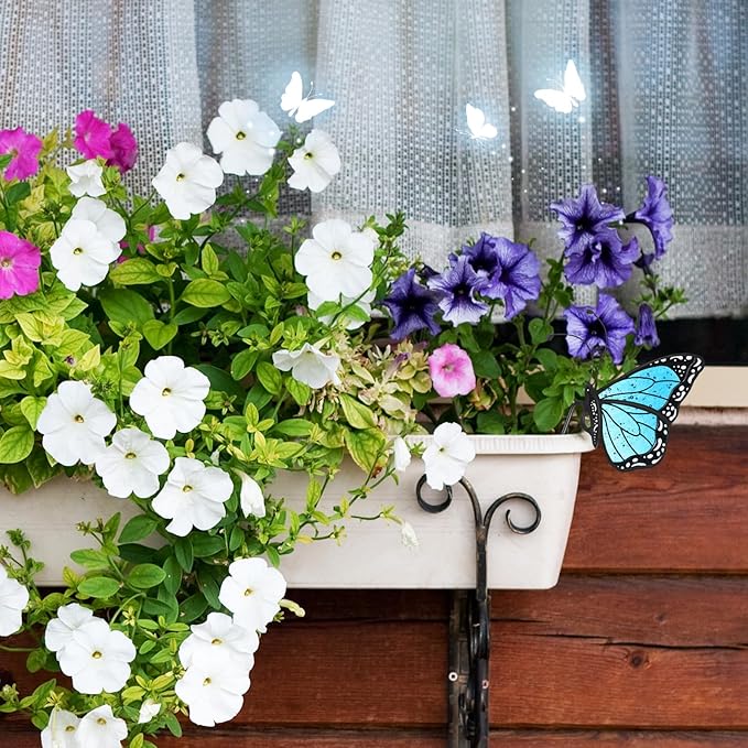 Geelin 1 Pc Stained Glass Butterfly Suncatcher Flower Pot Decoration Metal Plant Pot Hangers Colorful Garden Yard Suncatcher Decor for Spring Home Indoor Outdoor Decor(Blue)
