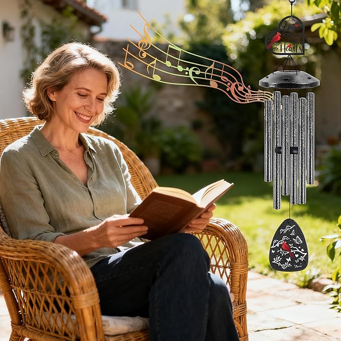 Memorial Wind Chimes for Loss of Loved One, Cardinal Sympathy Windchimes for Outside, Bereavement Gifts Wind Chime for Garden Patio Porch Decor, Sympathy Gift in Memory of a Loved One