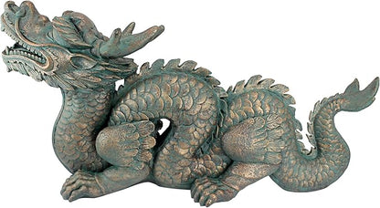 Design Toscano Asian Dragon of the Great Wall Garden Statue, Large 29 Inch Long, Cast Stone Resin, Green Bronze Verdigris Finish