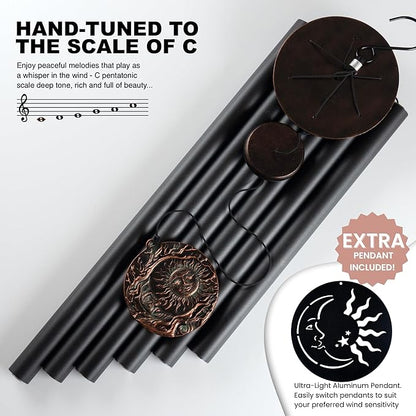 Vanquer Large Wind Chimes for Outside Deep Tone - 46'' Wind Chimes Outdoor Clearance, Memorial Windchimes, Sympathy Gift, Outdoor Décor, Patio, Home Décor, Vintage Black (46" Sun and Moon)