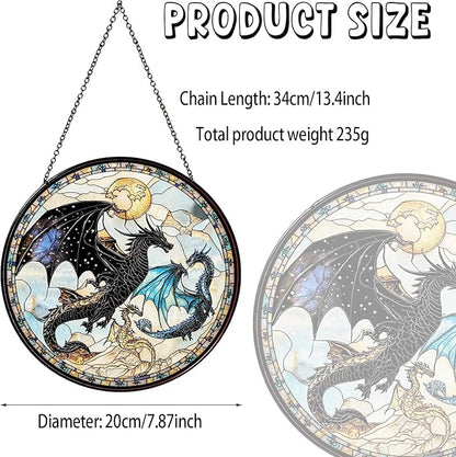Wing Dragon Stained Glass Window Hanging Fourth Wing Sun Catcher Decor Book Lover Gifts for Readers Women Christmas Suncatchers for Home Windows Hanging Decoration, 7.87inch