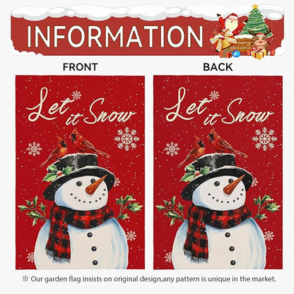 Christmas Snow Snowman Garden Flag Winter Snowflake Yard Flag 12x18 Inch Double Sided Red Cardinal Birds House Banner Merry Xmas Poinsettia Happy Holiday Wall Banners Farmhouse Outdoor Decor