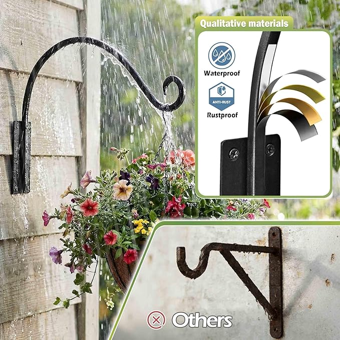 AJART Hanging Plant Hanger Outdoor: 2 Pieces Bird Feeder Wall Hooks - 16-Inch Heavy-Duty Plant Bracket Hook for Hanging Flower Baskets