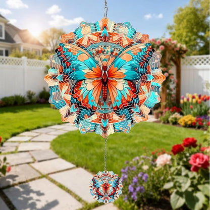 Wind Spinners Outdoor Butterfly, 12 inch Stainless Steel Craft Decor Birthday Gifts for Women, Men and Mom - Wind Spinners Hanging Kinetic for Yard, Garden, Outside, Patio, Outdoor