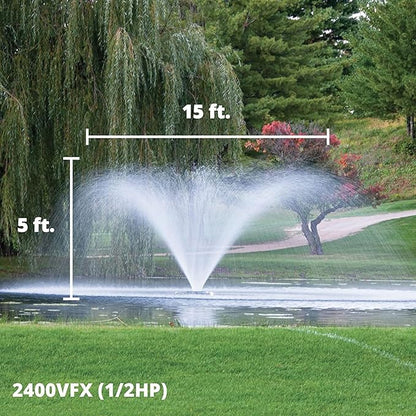 Kasco VFX Series Aerating Pond Fountain - 1/2 Horse Power 120V Single Phase with 50 ft Electric Power Cord | RGB Lighting | Efficient Pond Aeration Systems