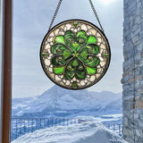 DASTOLL Stained Glass Window Hanging St. Ripak Festival Green Lucky Clover Large 15" - Suncatcher Door Garden Sun Catcher Ireland Decor Mother's Day for Mom Woman Her Men Sisters