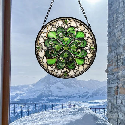 DASTOLL Stained Glass Window Hanging St. Ripak Festival Green Lucky Clover 9.8" - Suncatcher Door Garden Sun Catcher Ireland Decor Mother's Day for Mom Woman Her Men Sisters