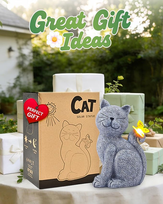 Nacome Cat Outdoor Statues for Garden: Outside Decor with Butterfly Clearance for Yard Art Lawn Ornaments Porch Patio Balcony Home House for Grandma Mom Women