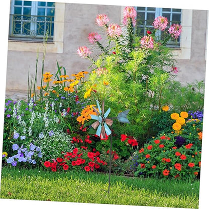 Iron Craft Windmill Statue for Garden Bee Decorative Spinners Outdoor Decor