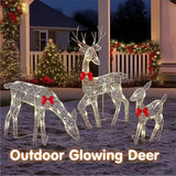 Pre-Lit Outdoor Christmas Deer Family Set, 2D Lighted Reindeer Decoration, 60 LED Warm White Lights, 3-Piece, Waterproof,Battery Powered for Indoor Outdoor Yard Display (A)