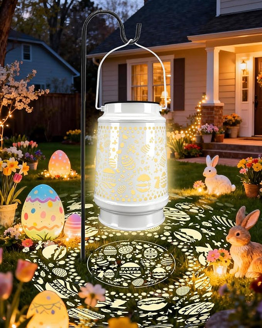 Easter Egg Decorations Outdoor Waterproof Solar Lantern Lights Tree Ornaments with Bunny Decor for Home, Garden, Patio, Yard, Lawn Porch Hanging Solar Light Easter Gifts for Kids Teens Women Adults