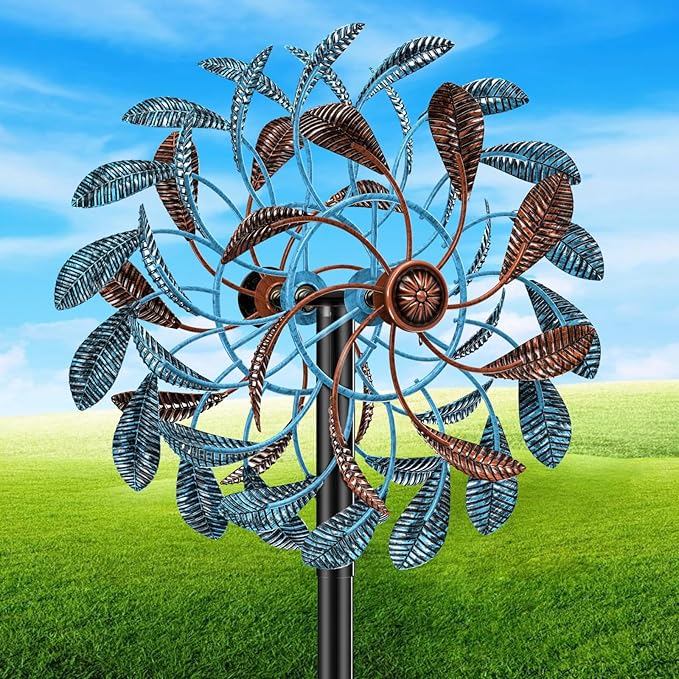 360° Wind Spinners Outdoor, Wind Sculptures Windmill with Metal Stake, 63.2" Kinetic Large Metal Yard Art Decor Spinners Pinwheels for Garden Outside Patio Lawn