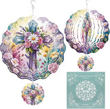 Wind Spinner Hanging Outdoor Decor, 12 Inch 3D Spring Floral Cross Metal Kinetic Wind Spinners for Garden Yard Patio, Stainless Steel Laser Cut Art Christian Gifts for Women Easter Decorations