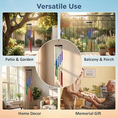 Wind Chimes for Outside, Colorful Wind Chimes with 12 Aluminum Tunes, Musical Outdoor Wind Chimes for Patio Garden Yard Home Decor, Memorial Wind Chime Gifts for Mom Grandma