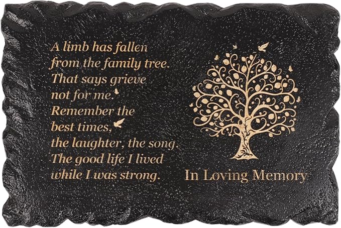 11.8 inches Long Tree of Life Song Polyresin Memorial Garden Stone, Memorial Stones for Loved Ones Outside, Memorial plaques, Sympathy Gifts for Loss of Loved one, Memorial Gifts (Black Tree of Life)