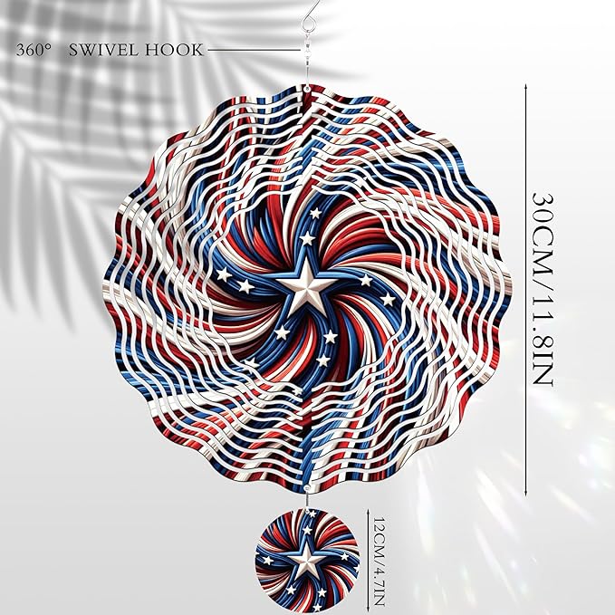 Metal Wind Spinners Outdoor - American Flag 3D Hanging Wind Spinner 250 Anniversary Ornaments Patriotic Decor Kinetic Spinning Art Sculpture for Patio Lawn Garden Gifts for Women Men Friends