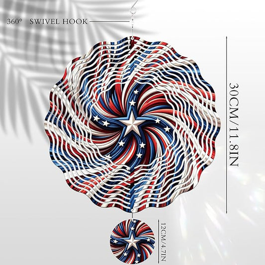 Metal Wind Spinners Outdoor - American Flag 3D Hanging Wind Spinner 250 Anniversary Ornaments Patriotic Decor Kinetic Spinning Art Sculpture for Patio Lawn Garden Gifts for Women Men Friends