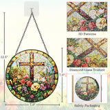 Stained Glass Window Hanging, 8inch Stained Glass Cross Suncatcher Christian Decor for Home Kitchen Office Garden Birthday Mother's Day Easter Religious Gifts for Women Grandma Grandparents