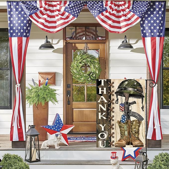 AVOIN colorlife Memorial Day Thank You Heroes Garden Flag 12x18 Inch Double Sided, Military Soldiers Boots Patriotic Veteran Yard Outdoor Decoration