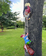 Teaeeno Garden Gnome Statue Set,Gnome Climbing Tree and Tree Stump Decor,Vivid Fairy Gnome Outdoor Sculpture,Whimsical Gnomes Miniature Figurines,Micro Gnome Landscape Figurine for Lawn Balcony Patio