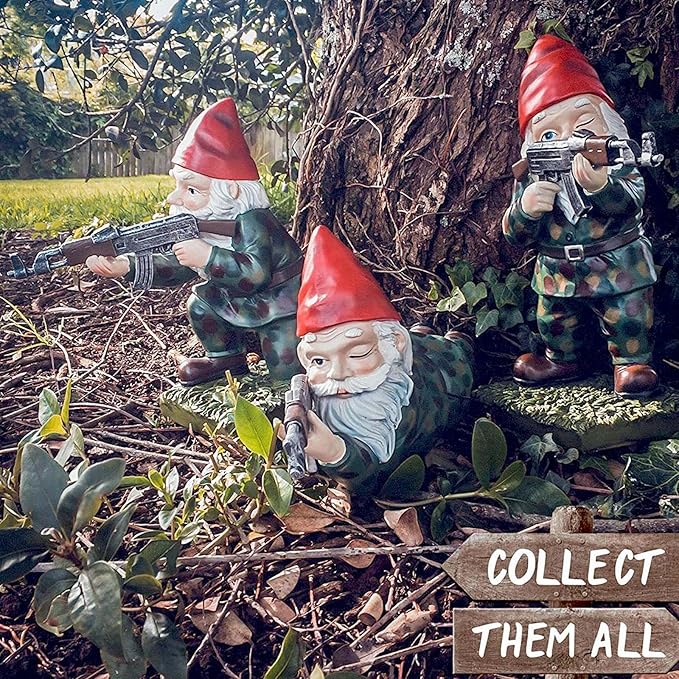 Military Garden Gnomes, Garden Statues Gnome with Gun, Funny Army Gnomes Soldiers Tactical Statue for Indoor Outdoor, Patio, Yard, Lawn, Christmas Ornaments, Home Décor (Red)