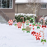Glenmal 12 Pcs Christmas Yard Decor Outdoor Peppermint and Candy Cane Yard Decorations with Stakes Waterproof Xmas Garden Lawn Pathway Decorations Christmas Decor Outside(Red White, Red Green)