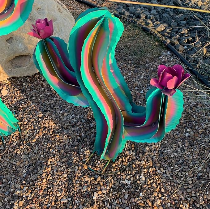 Generic Metal Rainbow Wavy Cactus - Garden Art