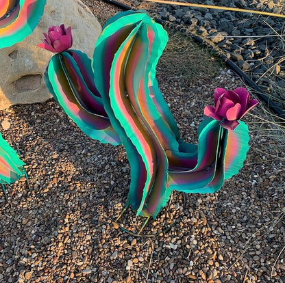 Generic Metal Rainbow Wavy Cactus - Garden Art