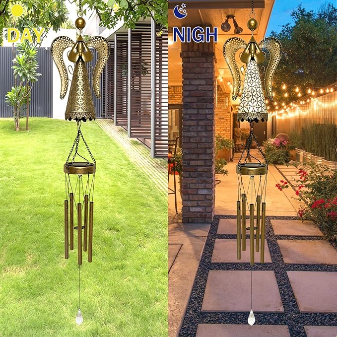Solar Angel Wind Chime - 36.6" Retro Angel LED Wind Chimes, Metal Solar Fairy Wind Chimes Hanging Lights, Fairy Gifts for Home, Outdoor, Yard, Patio, Garden Decor