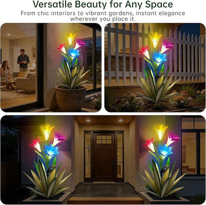 Homight Solar Metal Agave Lily Flower Garden Sculpture with LED Lights 30.3 Inch Waterproof Outdoor/Indoor Yard Decor Handmade Lawn Ornament Gift for Family Friends (2, Green)