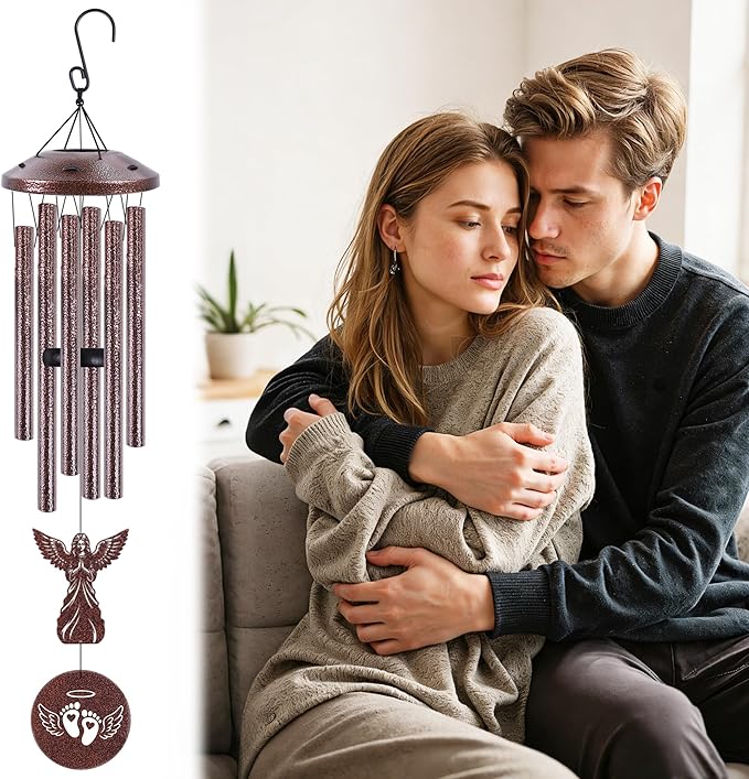 Miscarriage Sympathy Gifts for Mothers, Wind Chimes for Outside, Memorial Wind Chimes with Angel Charm and Sympathy Card for Baby Loss Gifts for Mom Garden Patio Porch