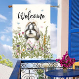 Floral Shih Tzu Garden Flag Spring Summer House Flags 28 x 40 Double Sided Flower Dog Yard Flags for Outside Large Outdoor Welcome Flags
