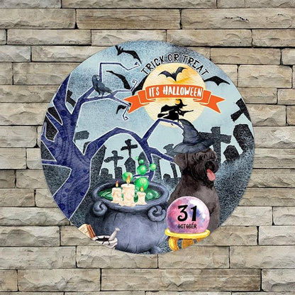 Retro Metal Sign 12"x12",Happy Halloween Scary Night Grave Witch Bats Trick Or Treat Dog Aluminum Tin Metal Sign for Home Living Room Bedroom Garden Farm Patio Decor Wall Art Poster