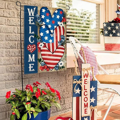 AVOIN colorlife Patriotic 4th of July Welcome Garden Flag 12x18 Inch Double Sided, Memorial Day American Stars and Stripes Love Heart Yard Outdoor Decoration