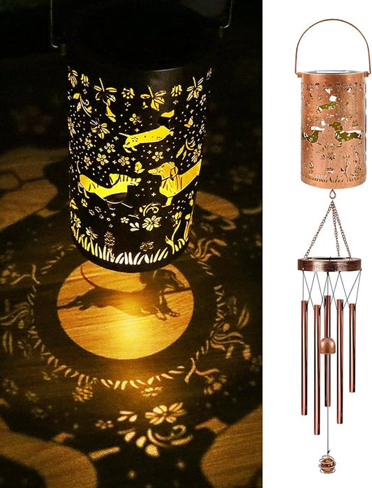 Dachshund Gifts for Women - Solar Wind Chimes Outdoor Decor with Larterns Garden Patio Porch Balcony Hanging Decoratoin Christmas New Year Birthday Gift for Mom Grandma Friend Dog Lover