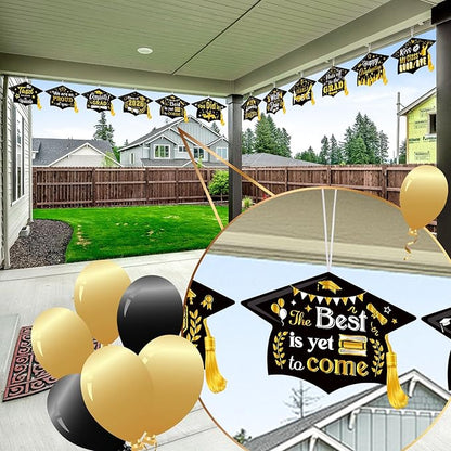 Chunful 12 Pack Graduation Yard Signs Grad Decoration 2026 Happy Graduate Lawn Garden Sign with Stake Congrats Outdoor Plastic Cap Hanging Ornament for Class Pathway Walkway Porch Party(Black)