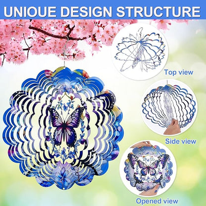 Wind Spinners Outdoor Butterfly，3D Wind Spinner Birthday Gifts for Women Mom Wife Grandma,12 inch Hanging Wind Sculptures Wind Spinner for Yard and Garden
