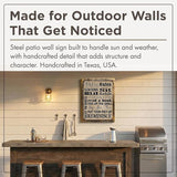 Homebody Accents Patio Rules Sign - Rustic Steel Porch Wall Decor, Outdoor Sign for Back Patio, Deck and Screened Porch, Positive Thinking Home Gift, Made in USA - 13"x17" Framed
