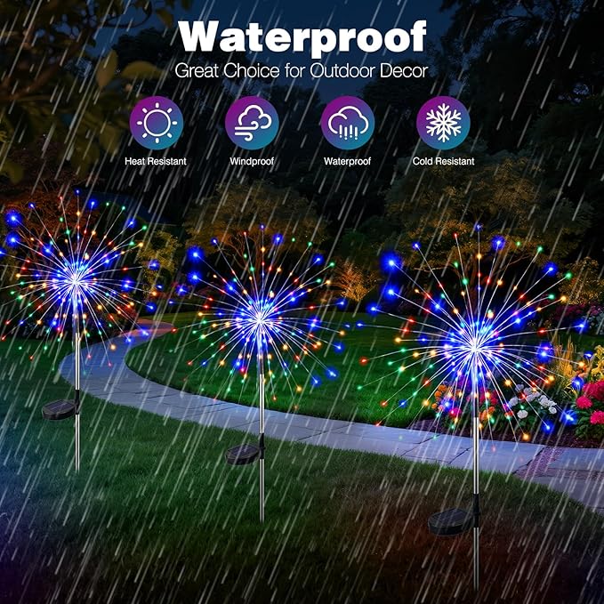 btfarm 10 Pack Solar Garden Lights Outdoor, 8 Modes Firework Lights Solar Powered, Waterproof Twinkle Fairy Light Outside for Yard Patio Pathway Pool Christmas Party Decorative, Multicolor