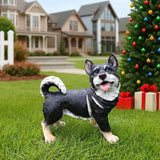 Black Husky Path Companion with Solar Lantern and Double-Sided Sign, Standing Husky Statue for Terrace, Walkway, Patio & Porch